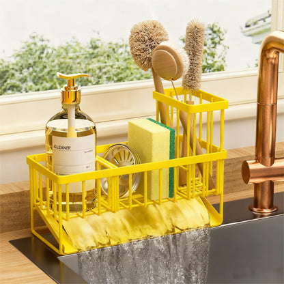 Kitchen Sink Caddy Organzier with High Brush Holder, Sponge Holder for Sink, 304 Rustproof Stainless, Kitchen Countertop Soap Dispenser Organizer, Kitchen Decor and Accessories