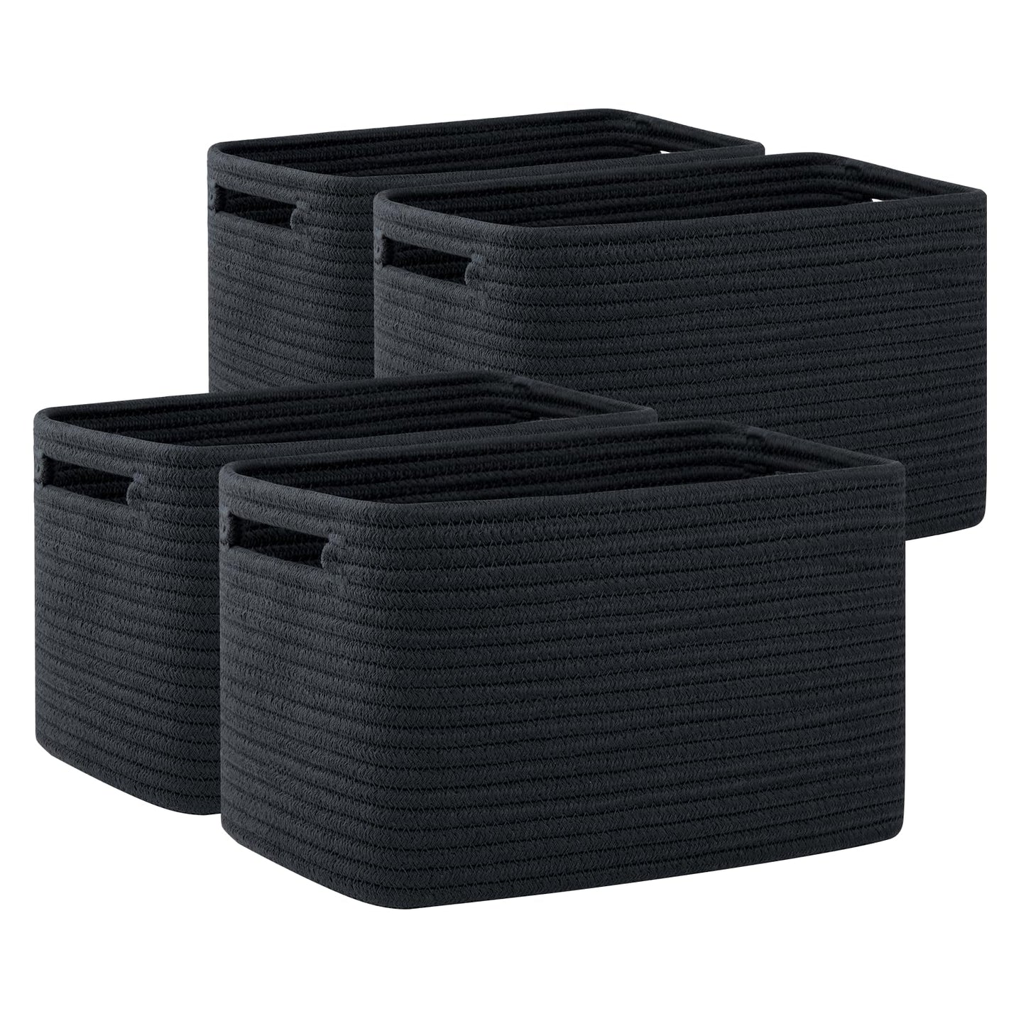 OIAHOMY 4 Pack Storage Baskets for Organizing, Cube Storage Bins for Shelves, Rectangle Storage Baskets With Handles, Woven Baskets for Storage, 12.7''Lx9''Wx7.8''H, Black