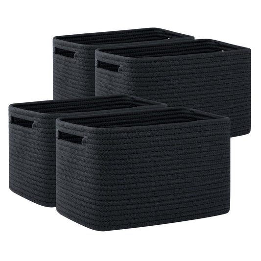 OIAHOMY Lot de 4 paniers de rangement pour l'organisation, bacs de rangement cubiques pour étagères, paniers de rangement rectangulaires avec poignées, paniers tissés pour le rangement, 32,7 x 22,9 x 19,8 cm, noir 