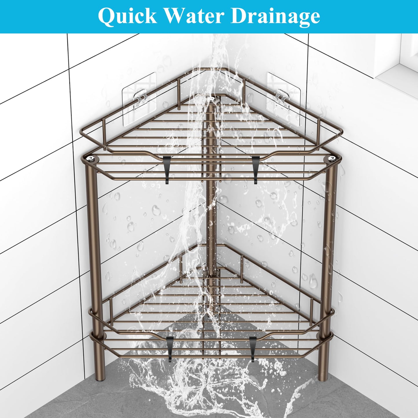 4 Tier Floor Standing Corner Shower Caddy Organizer Shelf with Hooks