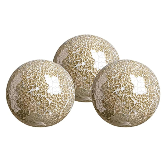 WHOLE HOUSEWARES | Decorative Balls for Centerpiece Bowls | Set of 3 | Glass Mosaic Sphere | Diameter 4" | Home/Garden/Kitchen/Living Room Decor | Gold