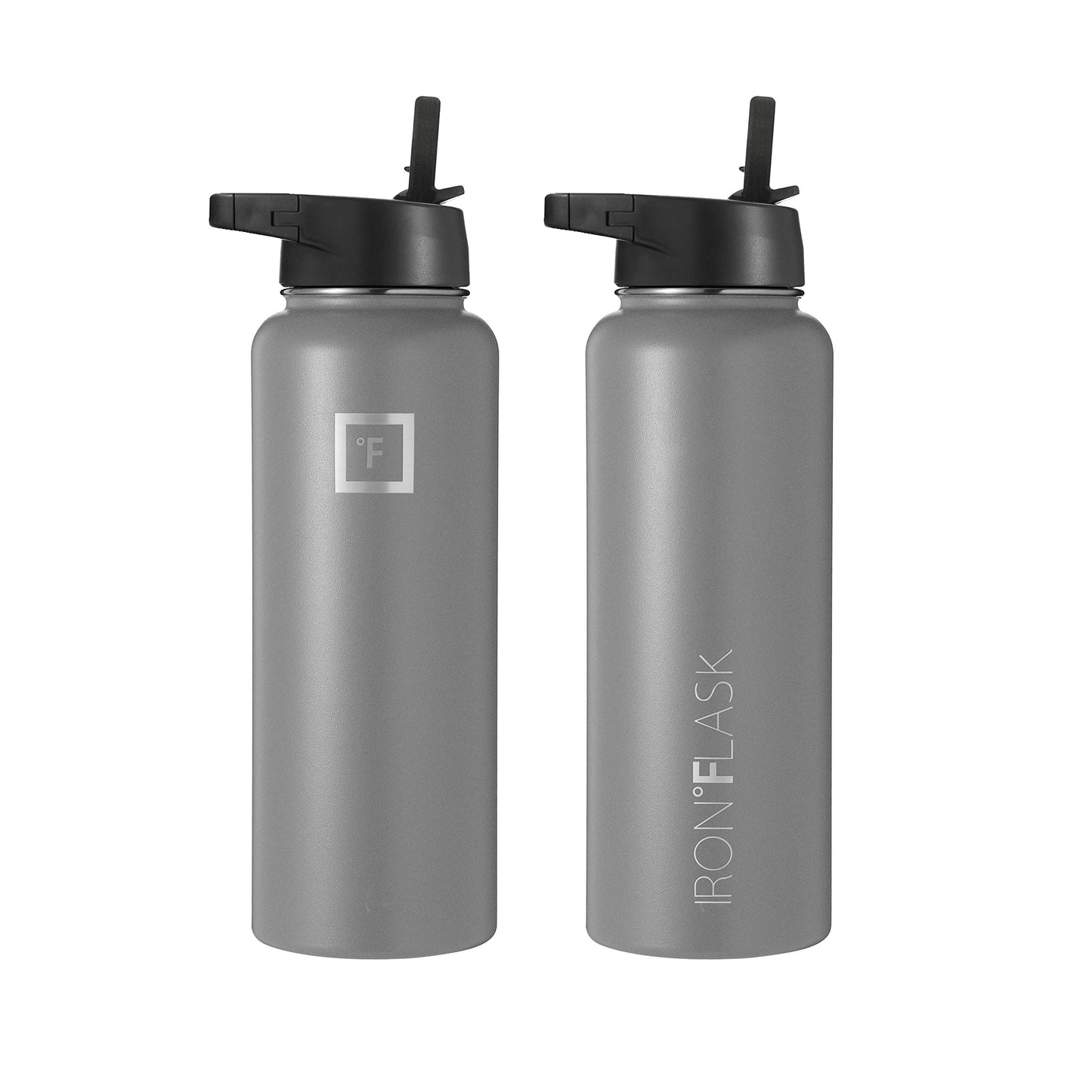 Bouteille d'hydratation de camping et de randonnée IRON °FLASK avec 3 couvercles - Bouteille d'eau en acier inoxydable, à double paroi et isolée sous vide - Anti-fuite et sans BPA (Dark Night, Straw - 32 oz) 