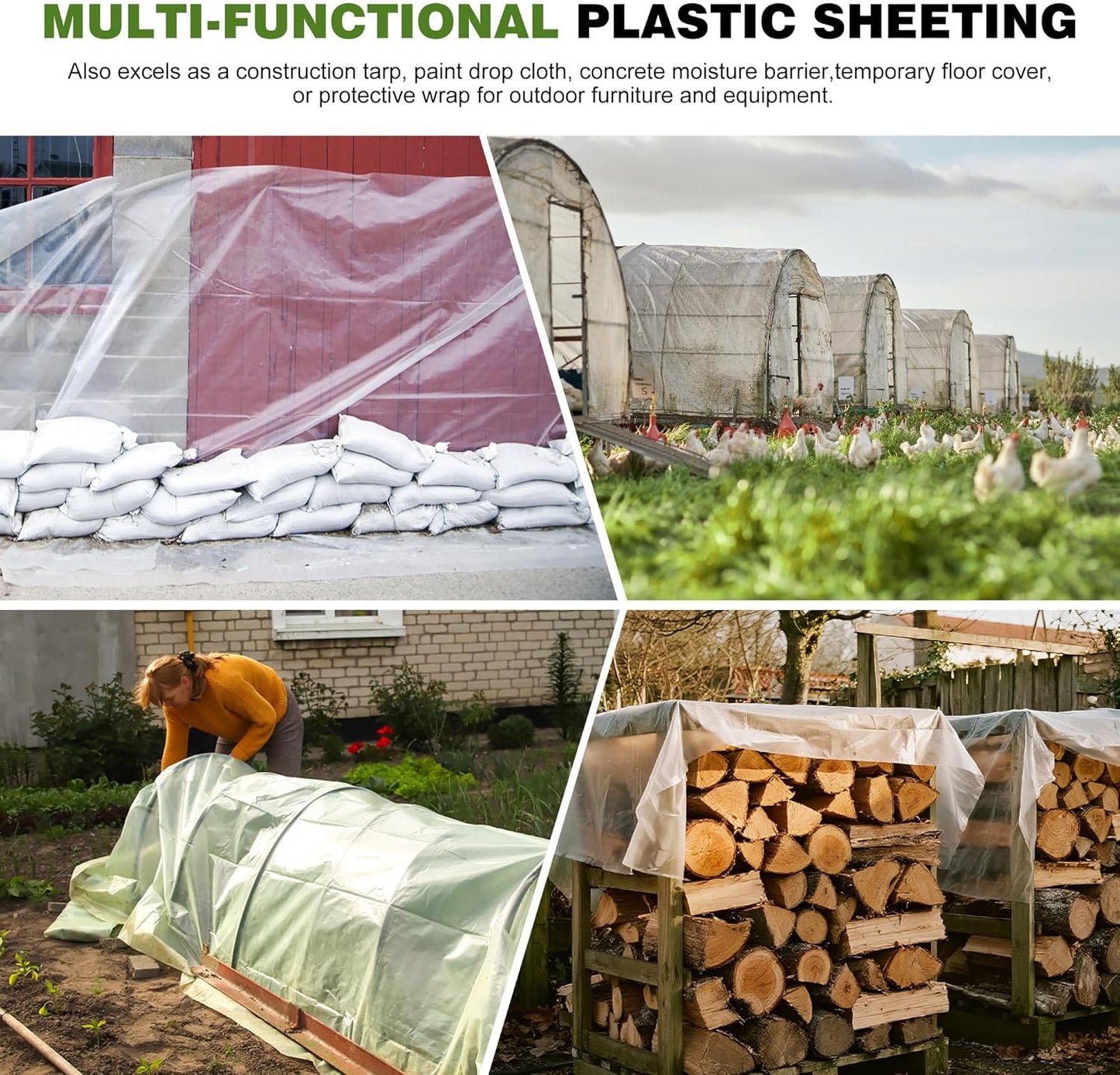 6 Mil Greenhouse Plastic Sheeting Clear, Heavy Duty Polyethylene Film, UV Resistant, Tear-Proof, for Garden, Agriculture, Painting, Floor Protection