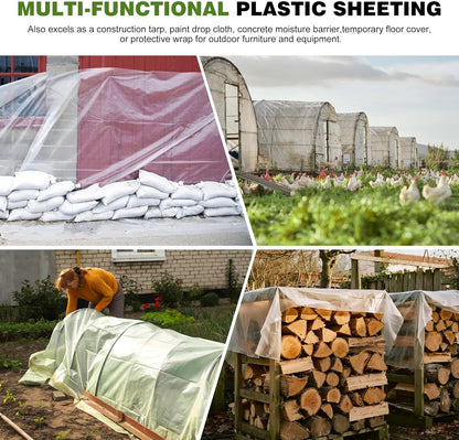6 Mil Greenhouse Plastic Sheeting Clear, Heavy Duty Polyethylene Film, UV Resistant, Tear-Proof, for Garden, Agriculture, Painting, Floor Protection
