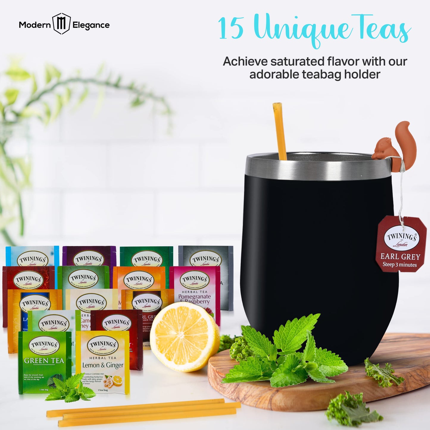 Tea Gift Sets for Tea Lovers Women and Men | Tea Gifts | Tea Gift Set | Tea Sets for Women | Stainless Steel Tumbler | 15 Unique Teas | 10 Honey Straws | Gift Box Tea Set (Teal)