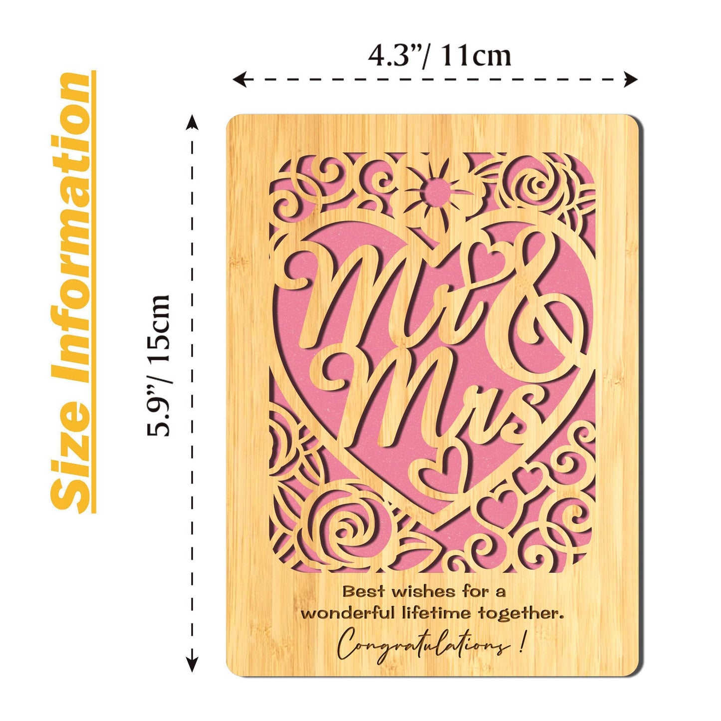 Cartes de vœux en bois de bambou faites à la main avec des cœurs Amour pour femme mari petite amie elle lui amis anniversaire mariage utilisation durable 