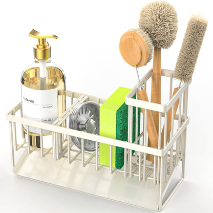 Kitchen Sink Caddy Organzier with High Brush Holder, Sponge Holder for Sink, 304 Rustproof Stainless, Kitchen Countertop Soap Dispenser Organizer, Kitchen Decor and Accessories