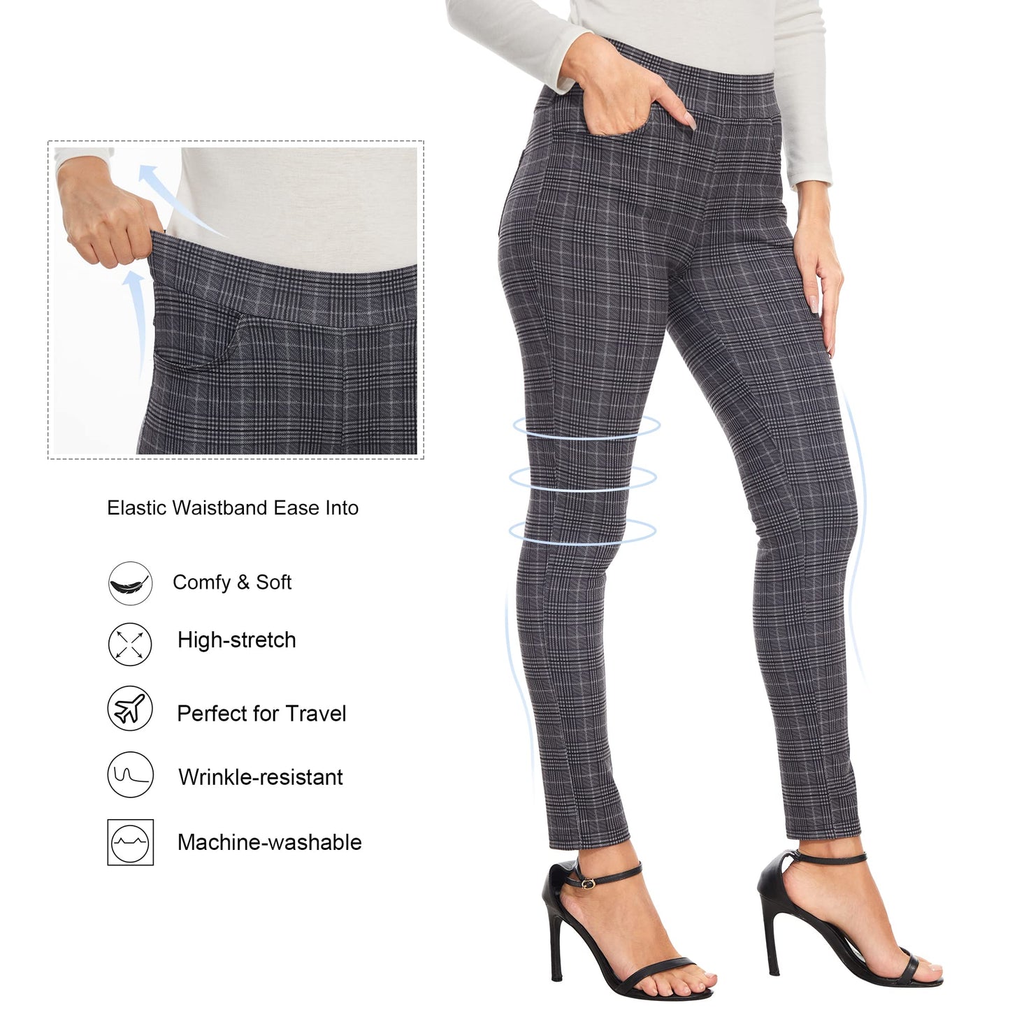 Ginasy Dress Pants for Women Business Casual Stretch Pull On Work Office Dressy Leggings Skinny Trousers with Pockets