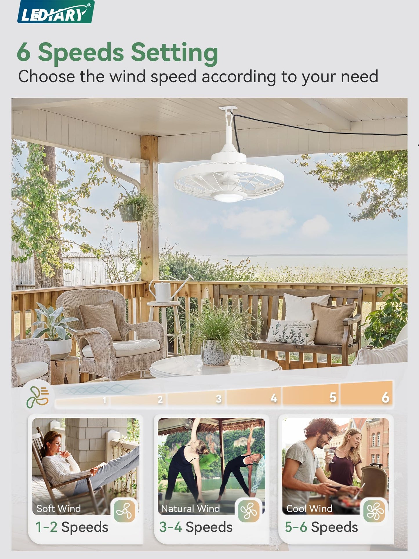 Outdoor Hanging Ceiling Fan with Light – 3CCT, 6-Speed, IP65