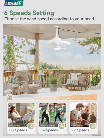 Outdoor Hanging Ceiling Fan with Light – 3CCT, 6-Speed, IP65