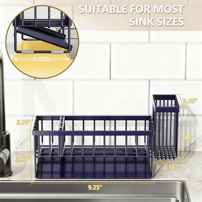 Kitchen Sink Caddy Organzier with High Brush Holder, Sponge Holder for Sink, 304 Rustproof Stainless, Kitchen Countertop Soap Dispenser Organizer, Kitchen Decor and Accessories