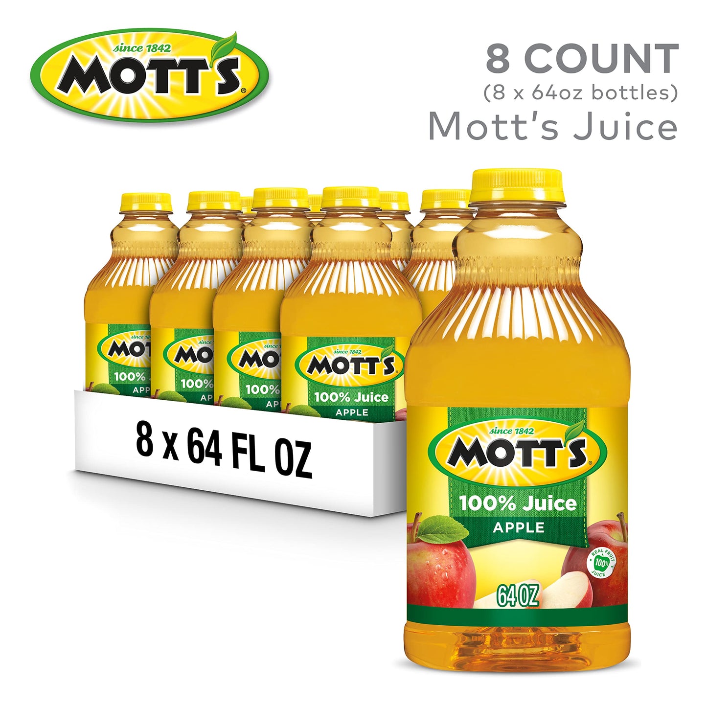 Mott's 100% Original Apple Juice, 8 Fl Oz Bottles, 24 Count (4 Packs Of 6), 2 Servings Of Fruit, 100% Fruit Juice, Gluten-free, Caffeine-free, Kosher, Contains No Artificial Colors Or Sweeteners