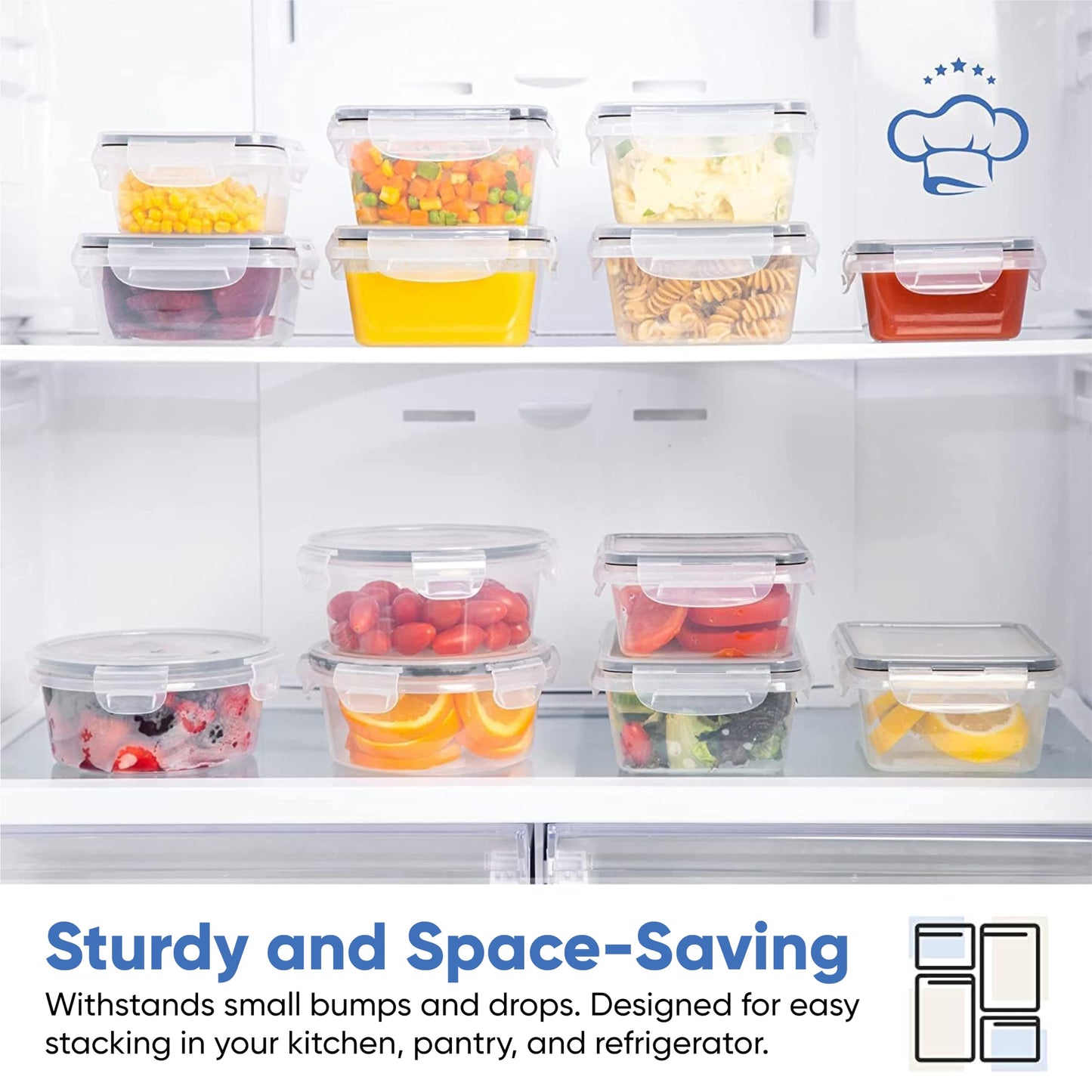 Chef's Path 32 Piece Plastic Food Storage Containers with Lids (16 Lids + 16 Containers), Airtight Plastic Containers for Pantry & Kitchen Organization - Kitchen Storage Containers - Food Containers