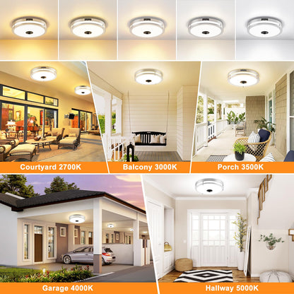 Motion Sensor LED Ceiling Light – Adjustable Color Temp, Outdoor Flush Mount