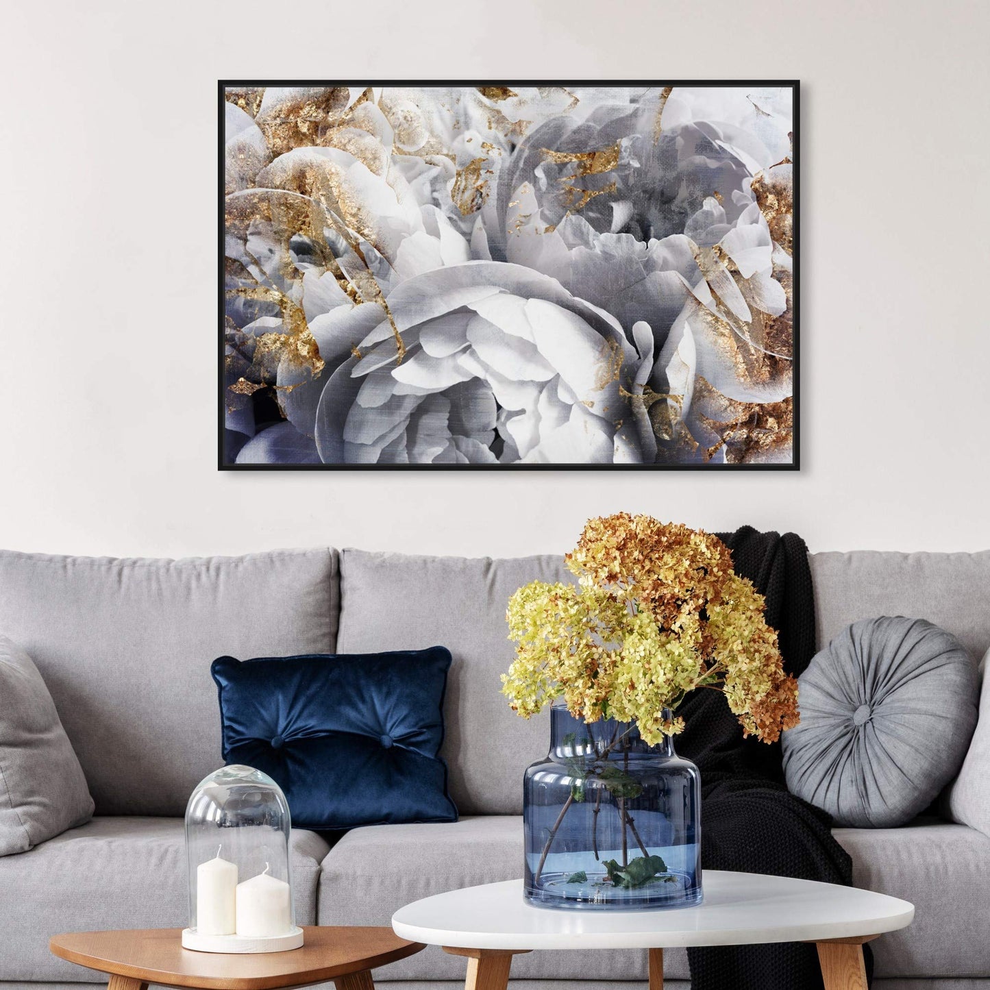 The Oliver Gal Artist Co. Floral and Botanical Wall Art Canvas Prints 'Her Peony Garden' Home Décor, 15" x 10", Gold, White