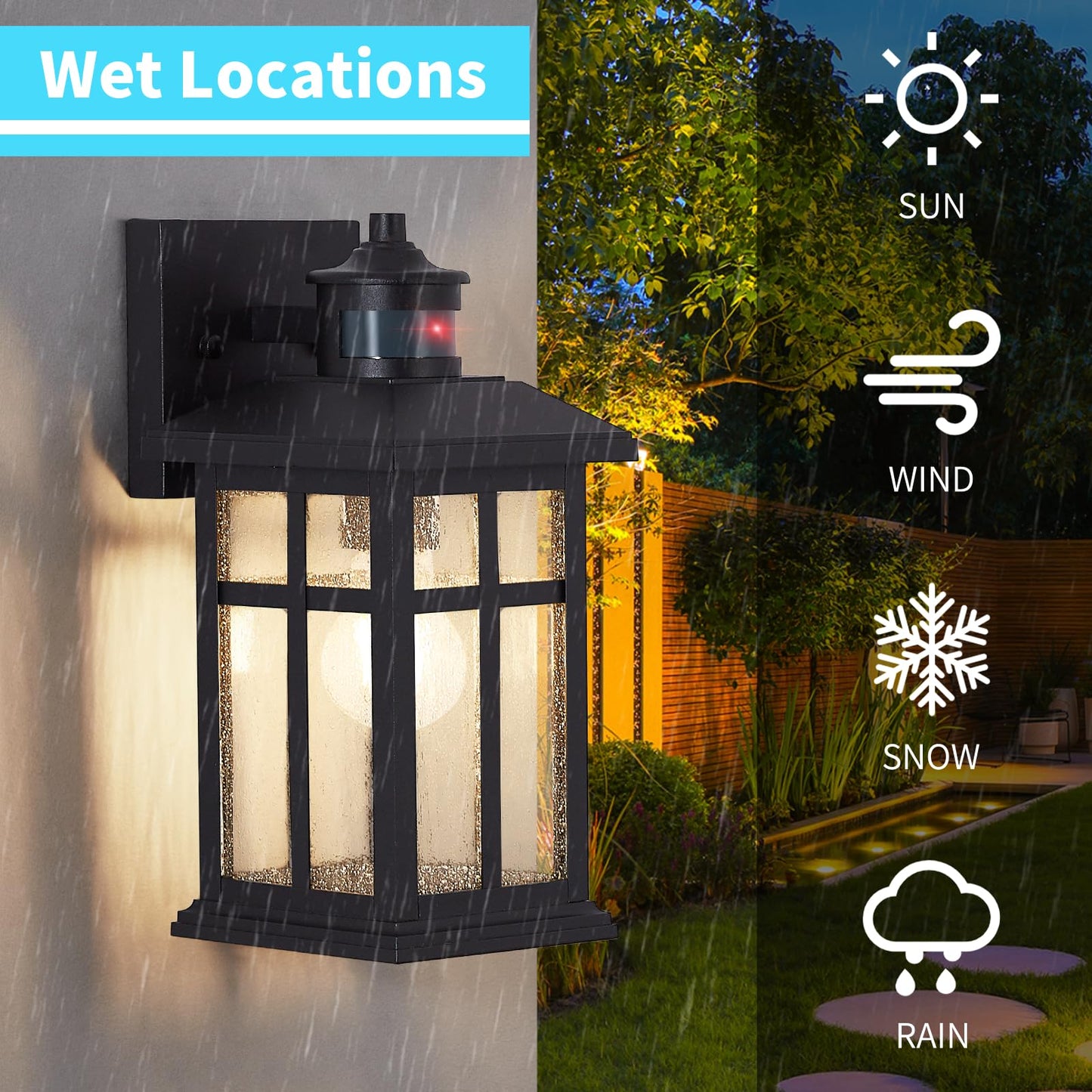 Motion Sensor Outdoor Wall Light – Waterproof, Dusk to Dawn, Matte Black