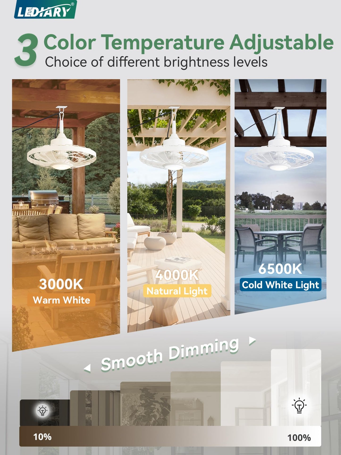 Outdoor Hanging Ceiling Fan with Light – 3CCT, 6-Speed, IP65