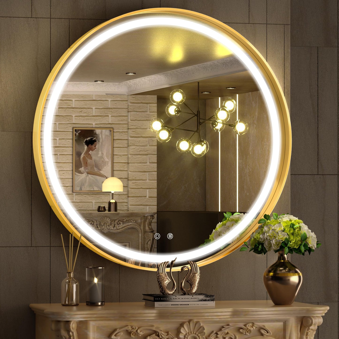 Hasipu Wall Mirrors Decorative, 40" Mirror Wall Decor, Beveled Edge Frameless Wall Mount Round Mirror for Living Room