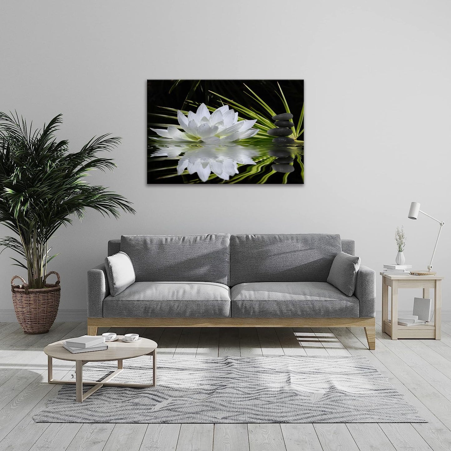 Impressions sur toile Art Lotus Floral Pictures Art mural pour décoration de bureau zen Affiche de méditation Peinture d'art moderne encadrée prête à accrocher (12x16 pouces) 