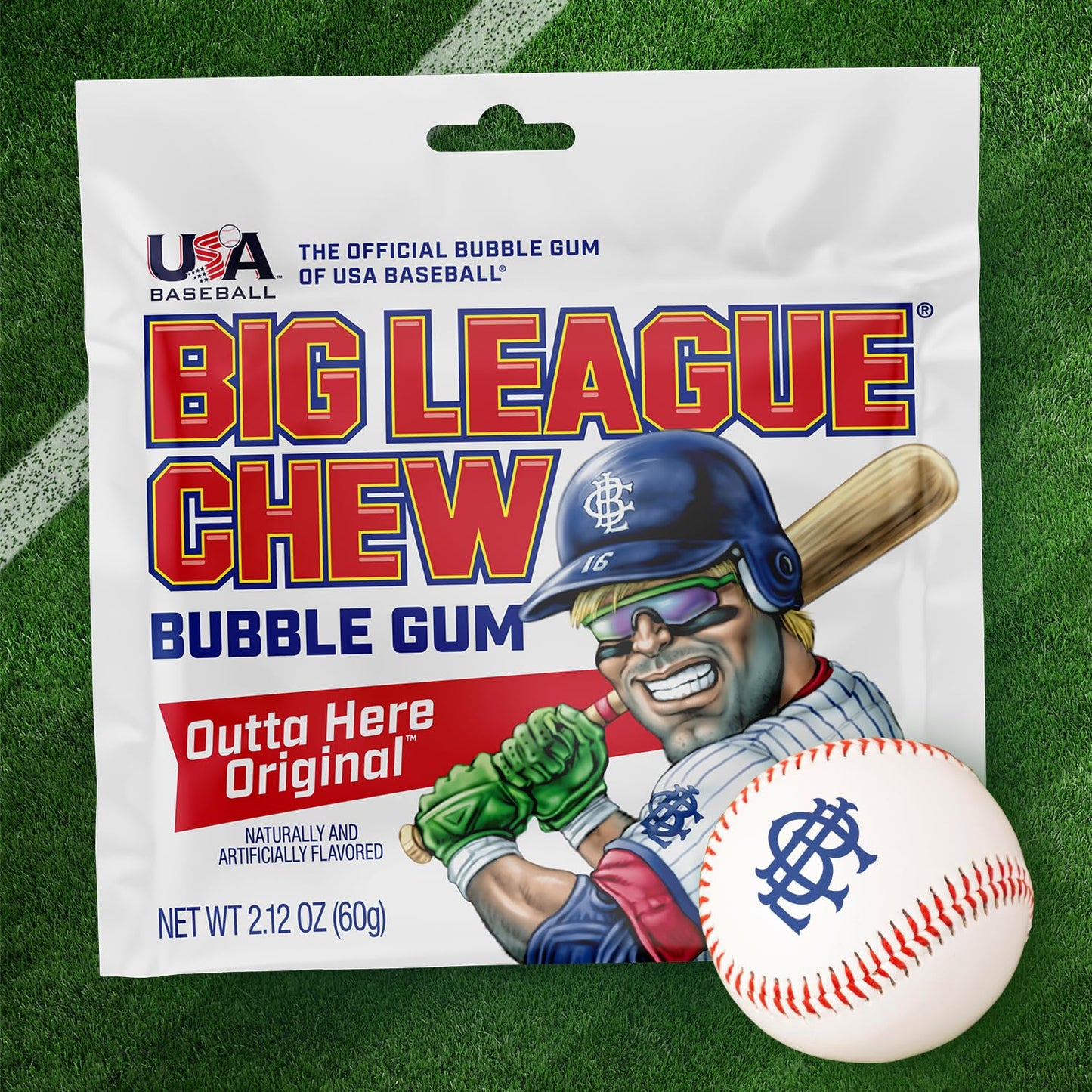 Chewing-gum original Big League Chew Outta Here - Saveur classique du stade de baseball | Parfait pour les matchs de baseball, les équipes, les concessions, les fêtes et plus encore | Paquet de 12 sacs (2,12 oz chacun)