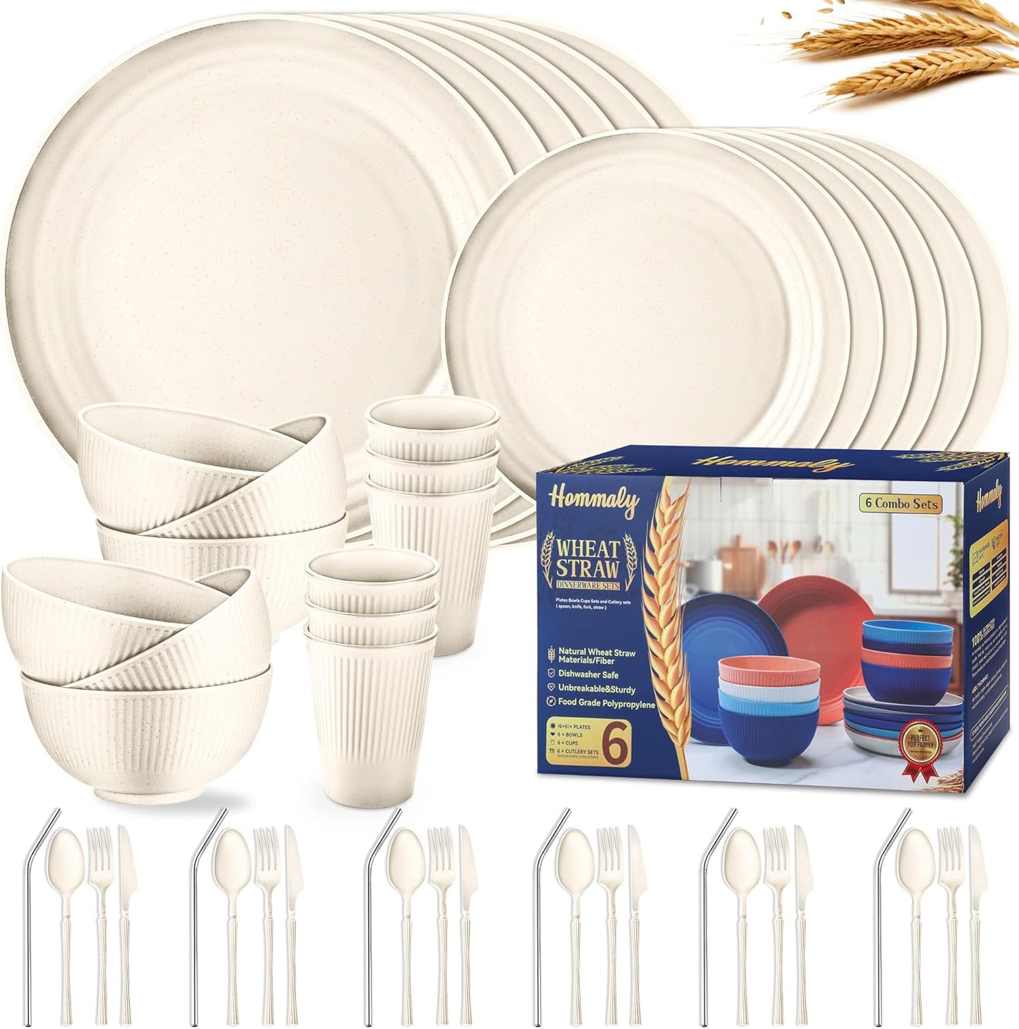 48-Piece Unbreakable Dinnerware Set – Plates, Bowls, Cups & Utensils for 6