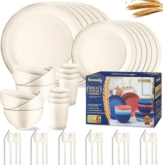 48-Piece Unbreakable Dinnerware Set – Plates, Bowls, Cups & Utensils for 6