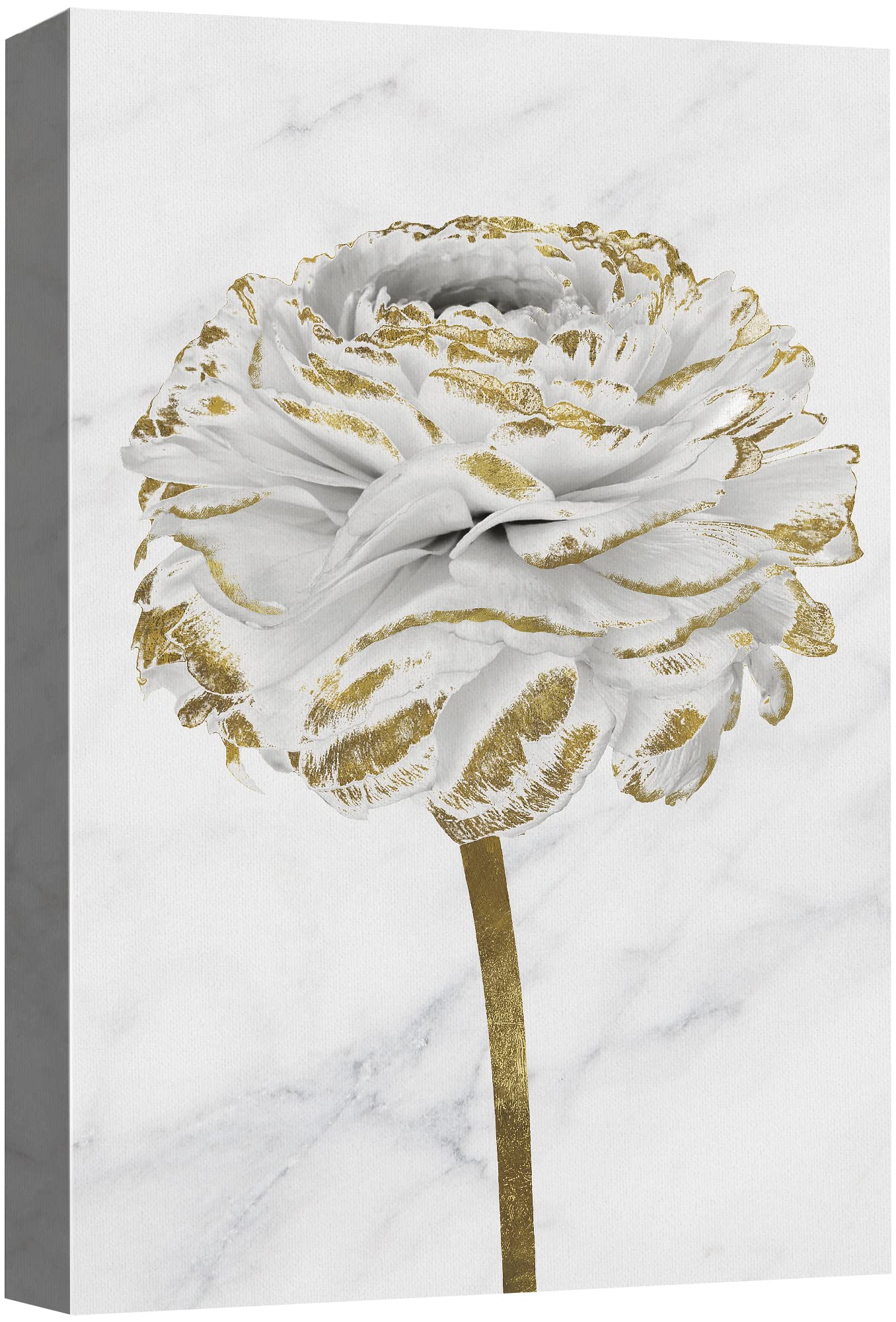 Canvas Print Wall Art White Gold Marble Background Carnation Flower Duo Nature Wilderness Illustrations Modern Art Farmhouse/Country Rustic Relax/Calm for Living Room, Bedroom, Office - 16"x24"