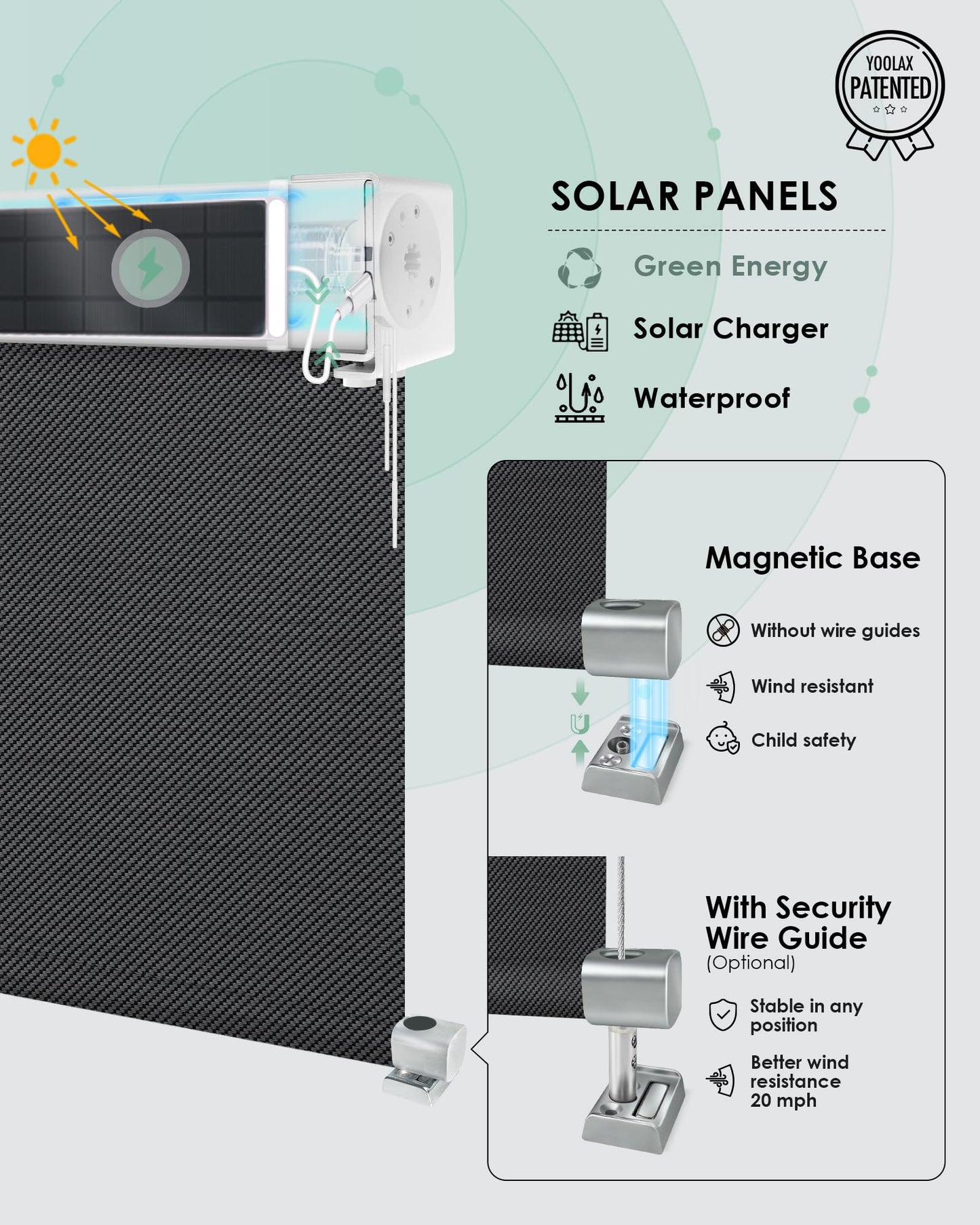 Yoolax Motorisierte Außenrollos, Smart-Jalousien, kompatibel mit Alexa Google, Sonnenschutz mit Fernbedienung, Smart-Jalousien für Veranda, Terrasse, wasserdichte Rollos, individuell anpassbar (3 % Offenheit, Alpine Rock) 