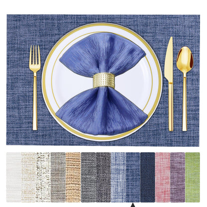 Set of 6 Placemats – Washable Woven Vinyl Table Mats for Dining, Kitchen, Indoor/Outdoor Use