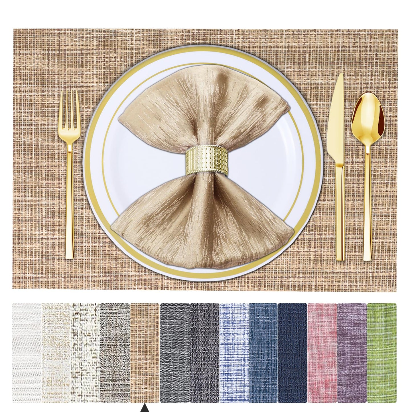 Set of 6 Placemats – Washable Woven Vinyl Table Mats for Dining, Kitchen, Indoor/Outdoor Use