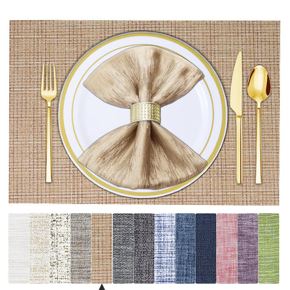 Set of 6 Placemats – Washable Woven Vinyl Table Mats for Dining, Kitchen, Indoor/Outdoor Use