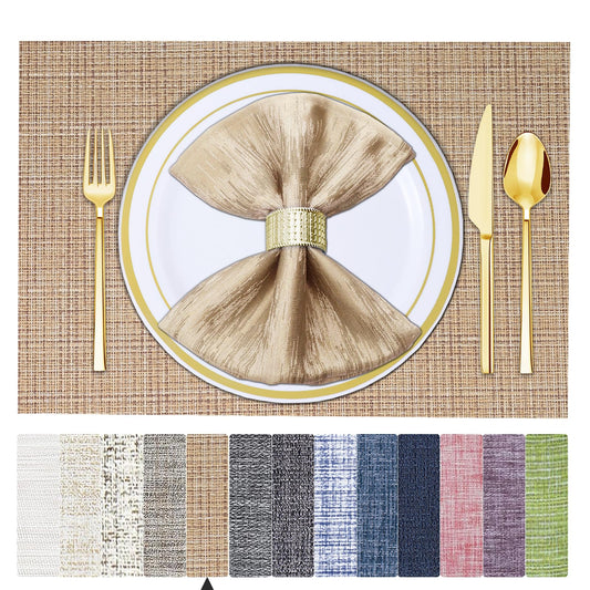 Set of 6 Placemats – Washable Woven Vinyl Table Mats for Dining, Kitchen, Indoor/Outdoor Use