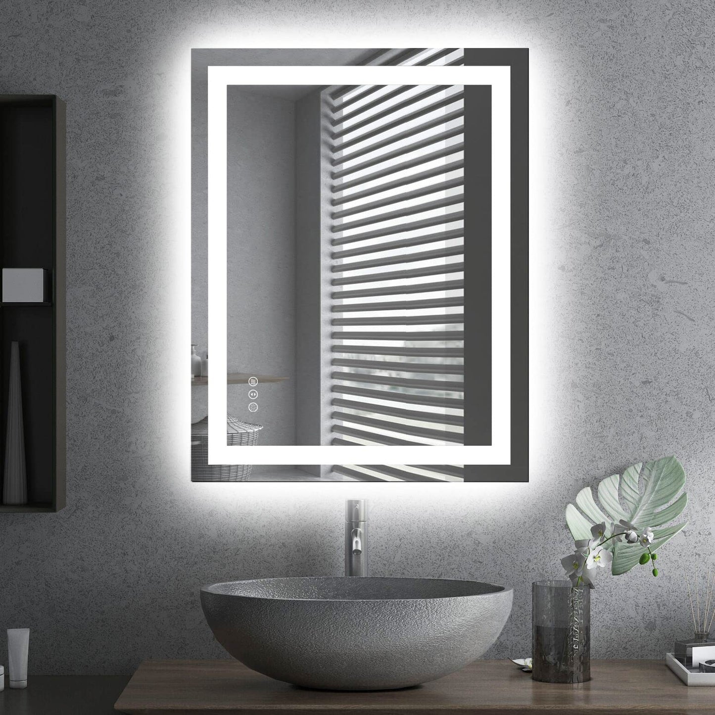 Amorho 20"x 28" LED Bathroom Mirror with Black Frame, Front Light and Backlit(Controlled Separately), Stepless Dimmable, Anti-Fog, Shatter-Proof, 3 Colors, Memory