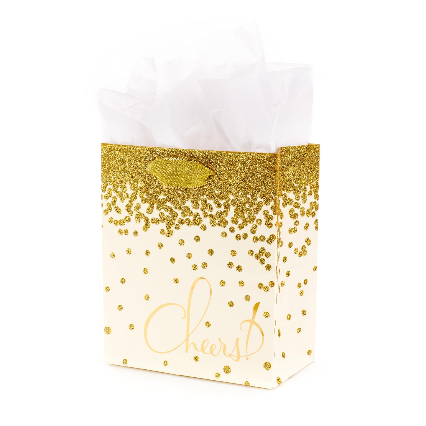 Hallmark 17" Extra Large Gift Bag with Tissue Paper (White with Gold Polka Dots) for Christmas, Hanukkah, Weddings, Engagements, Bridal Showers, Graduations, Retirements, Birthdays, Valentine's Day