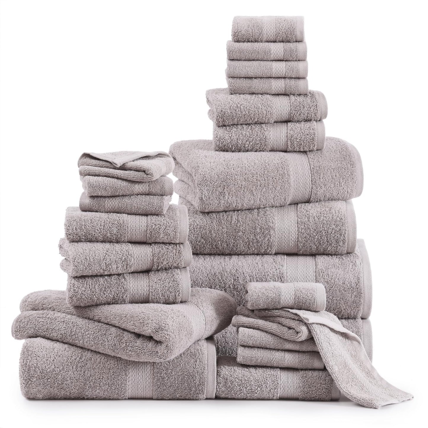 LANE LINEN 24 Piece Bathroom Towels Set - 100% Cotton Bath Towel Sets, 4 Bath Towels Extra Large, 2 Bath Sheets, 6 Hand Towels for Bathroom, 8 Face Wash Cloth, 4 Fingertip Towels - White Towels