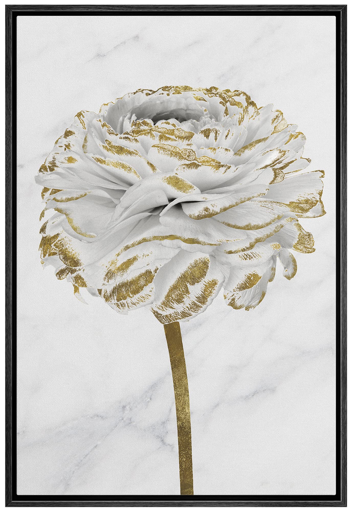 Canvas Print Wall Art White Gold Close Up Garden Carnation Flower Plant Nature Wilderness Illustrations Modern Art Farmhouse/Country Rustic Relax/Calm for Living Room, Bedroom, Office - 16"x24"