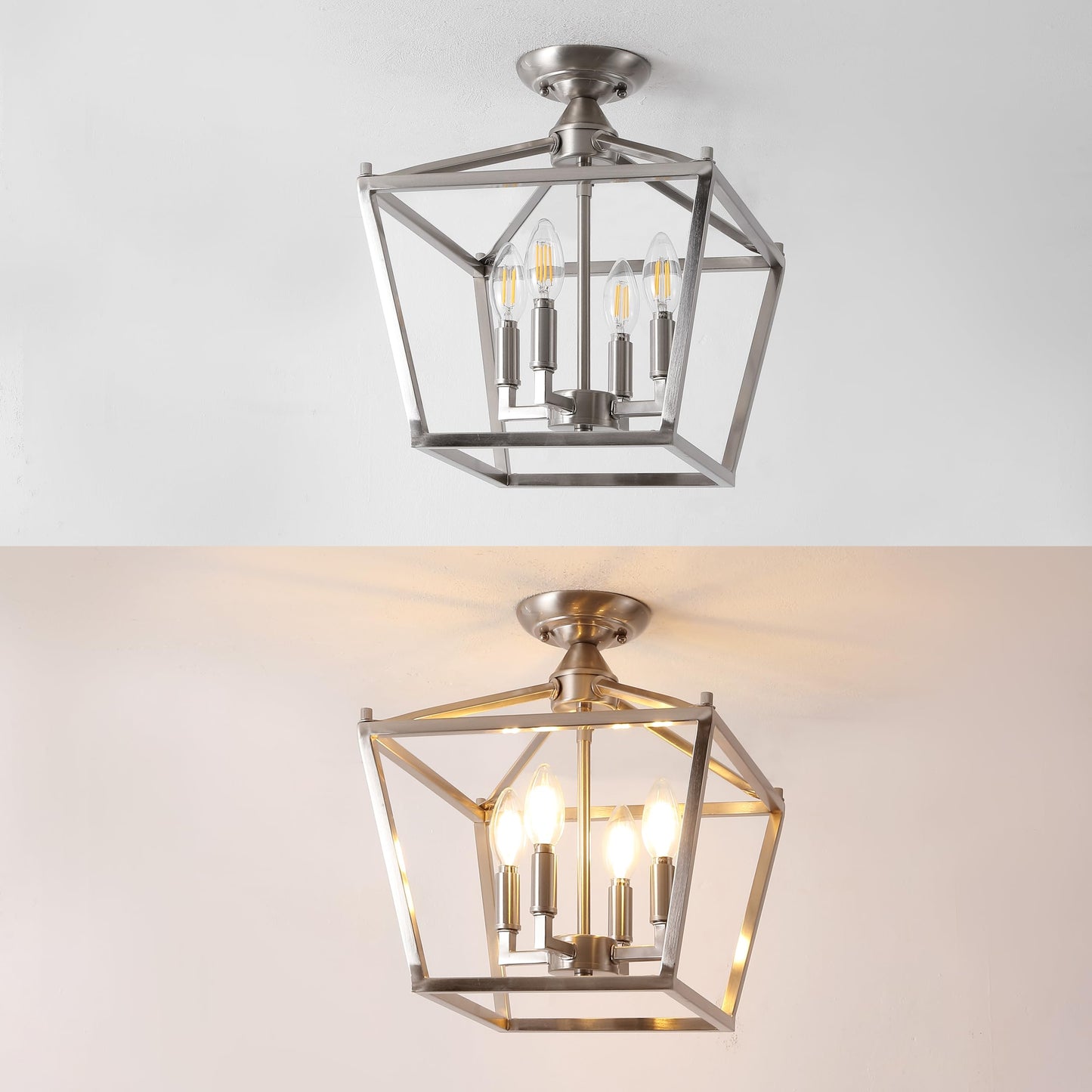 JONATHAN Y JYL7610A Plains Mini-Laterne, 30,5 cm, 4 Lichter, Eisen, modernes Bauernhaus-LED-Bündigeinbauset, rustikal, industriell, dimmbar, 2700 K, gemütliches warmes Licht, für Küche, Flur, Badezimmer, Treppenhaus, ölgeriebene Bronze 