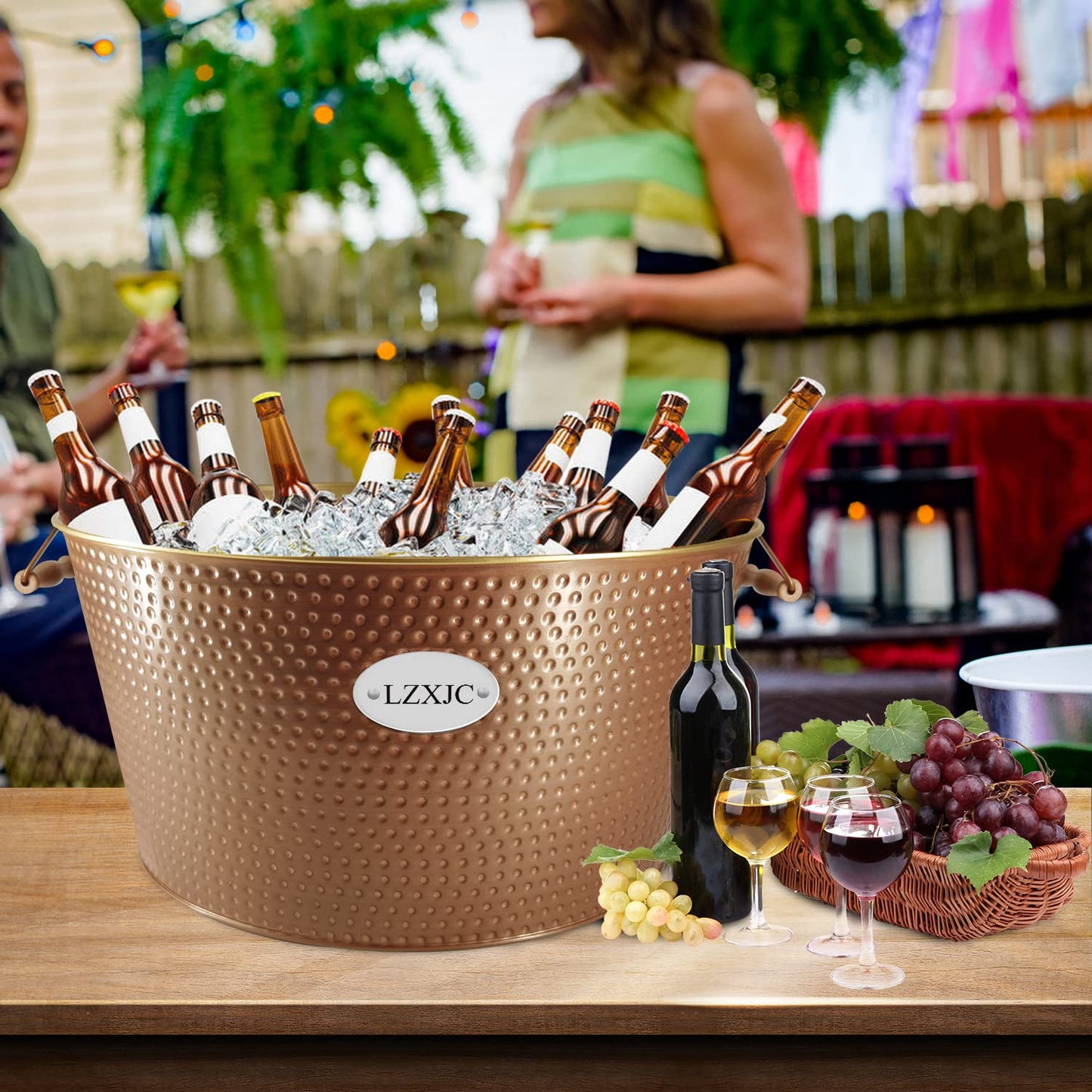 Seau à glace doré de 9 gallons, grand seau à glace pour bar à cocktails, seaux à glace pour fêtes, bac galvanisé, grand bac à boissons pour la maison, la cuisine et l'extérieur 