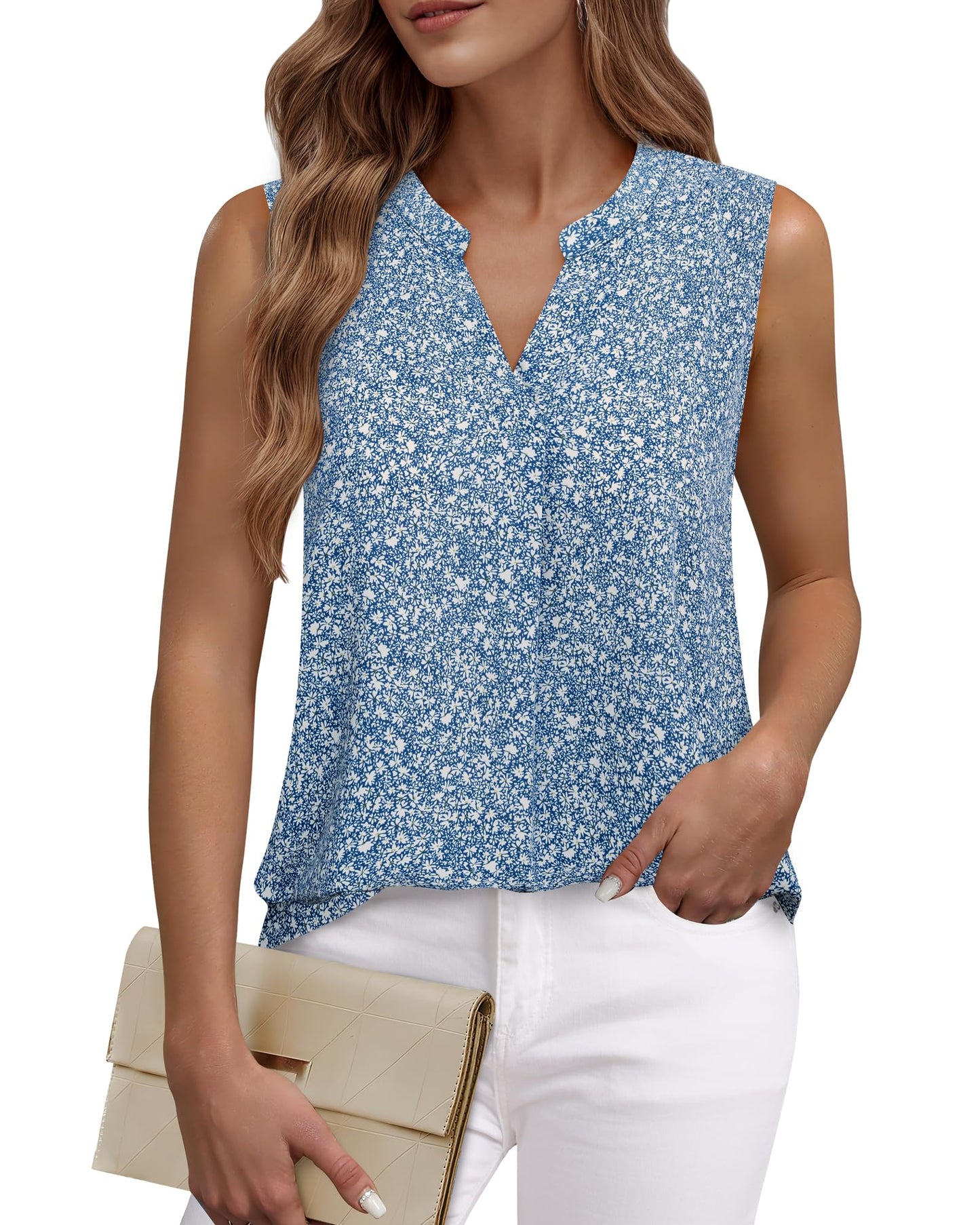 Timeson Women's Chiffon V Neck Sleeveless Blouse Tops Office Work Shirts