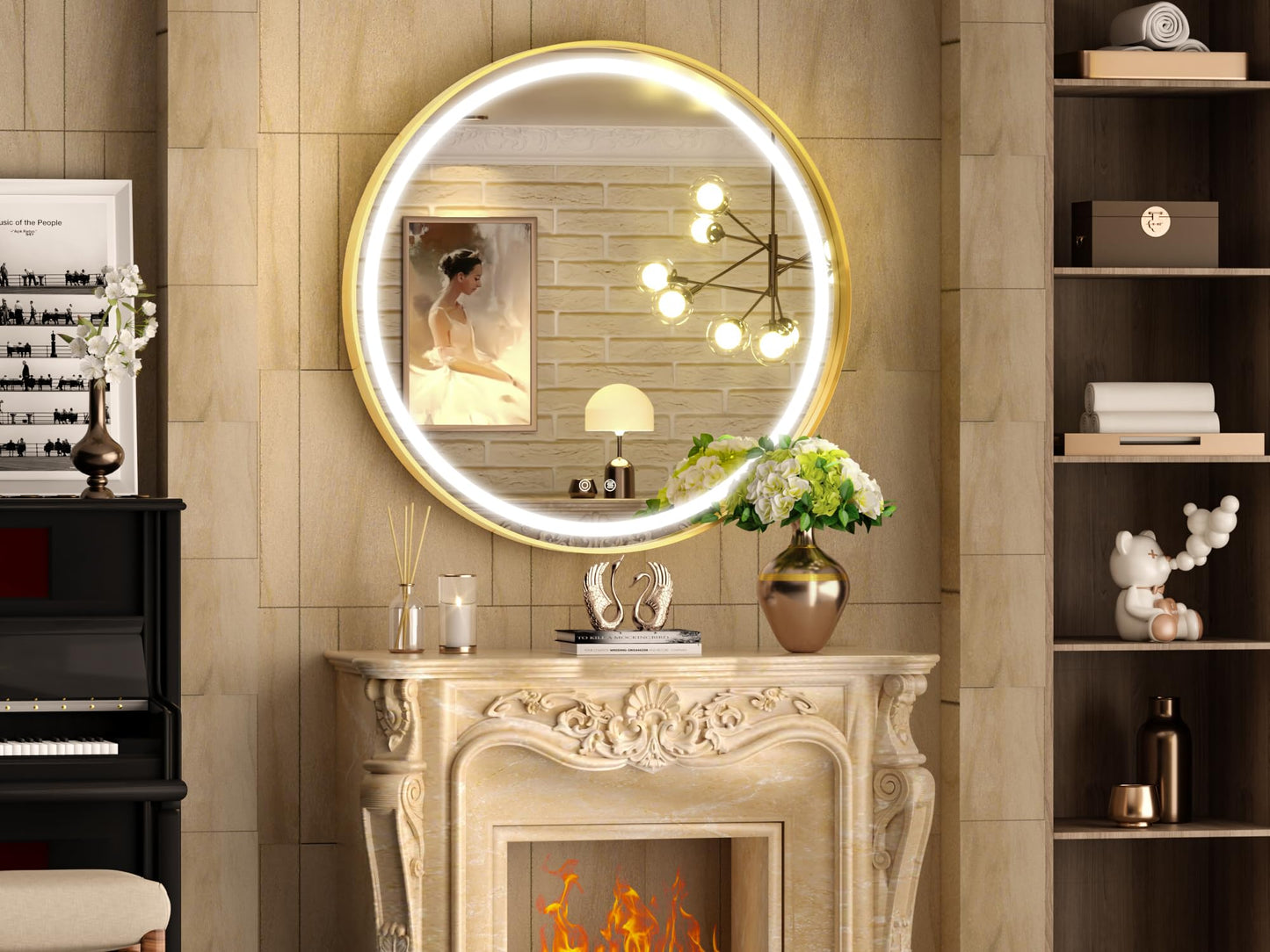 Hasipu Wall Mirrors Decorative, 40" Mirror Wall Decor, Beveled Edge Frameless Wall Mount Round Mirror for Living Room