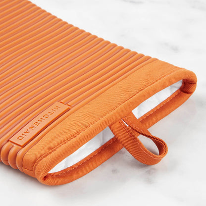 KITCHENAID Ribbed Soft Silicone Oven Mitt 2-Pack Set, Matte Black, 7.5"x13"