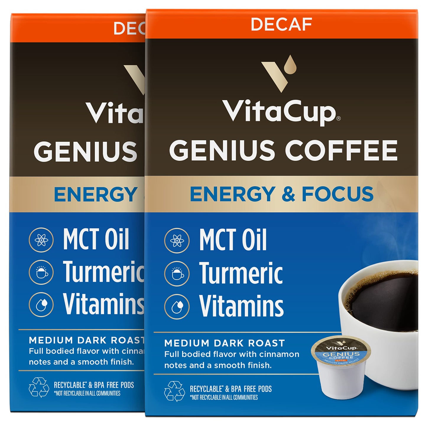 VitaCup Lightning Kaffeepads, für Gedächtnis und Konzentration mit 2x Koffein, grüne Kaffeebohnen, B-Vitamine, D3, starker dunkel gerösteter Kaffee, recycelbare Einzelportionspads, kompatibel mit Keurig K-Cup Kaffeemaschinen, 16 Stück 