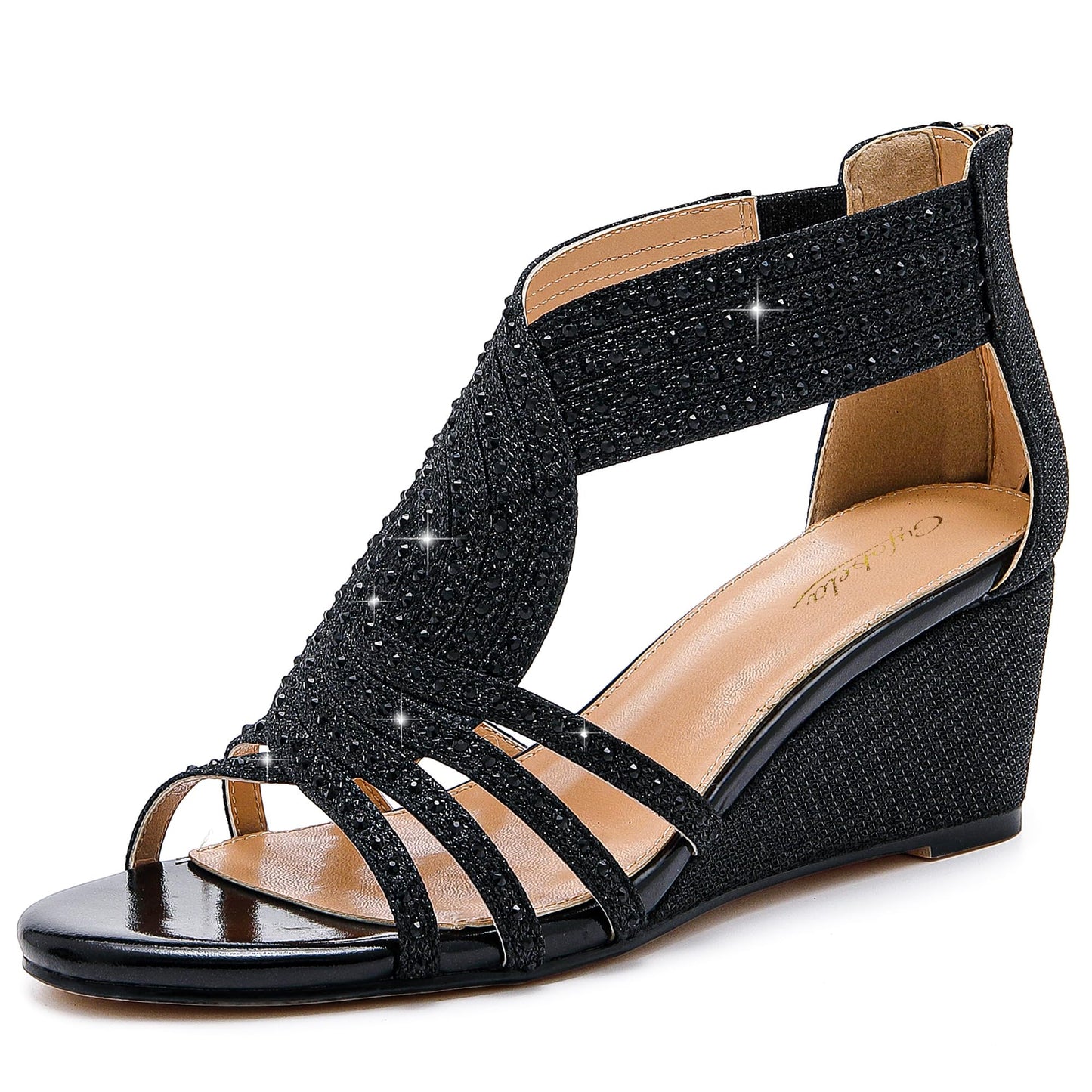 Damen Keilsandalen mit glitzernden Strasssteinen, offene Zehenpartie, modische, elegante Sandalen für Abendveranstaltungen, Hochzeiten und Abschlussbälle 