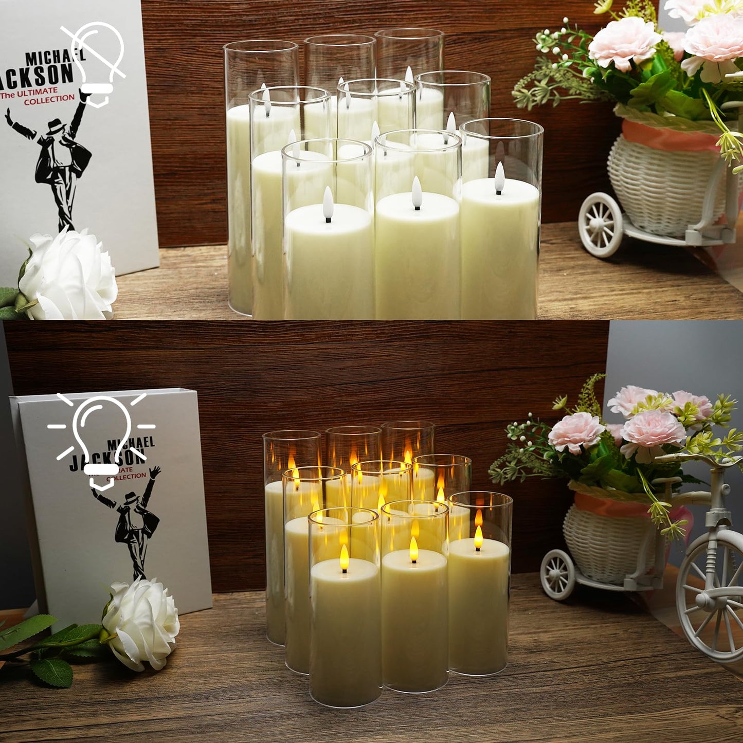 Flickering Flameless Candles Battery Operated with Remote and 2/4/6/8 H Timer Plexiglass Led Pillar Candles Pack of 9 (D2.3"xH 5"6"7")with Realistic Moving Wick Candles for Home Decor(White)