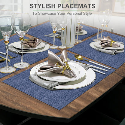 Set of 6 Placemats – Washable Woven Vinyl Table Mats for Dining, Kitchen, Indoor/Outdoor Use