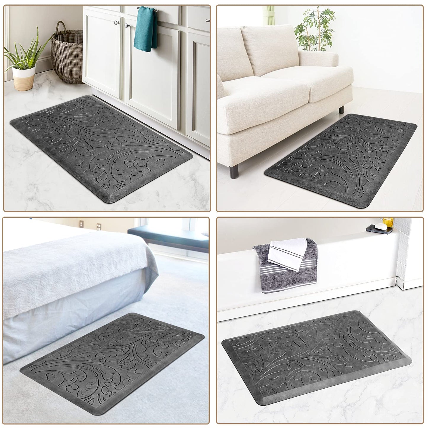 KMAT Tapis de cuisine rembourré anti-fatigue, imperméable, antidérapant, ergonomique, confortable, pour la maison, le bureau, l'évier, la buanderie, le bureau, 43,9 cm (l) x 71,1 cm (L), gris 