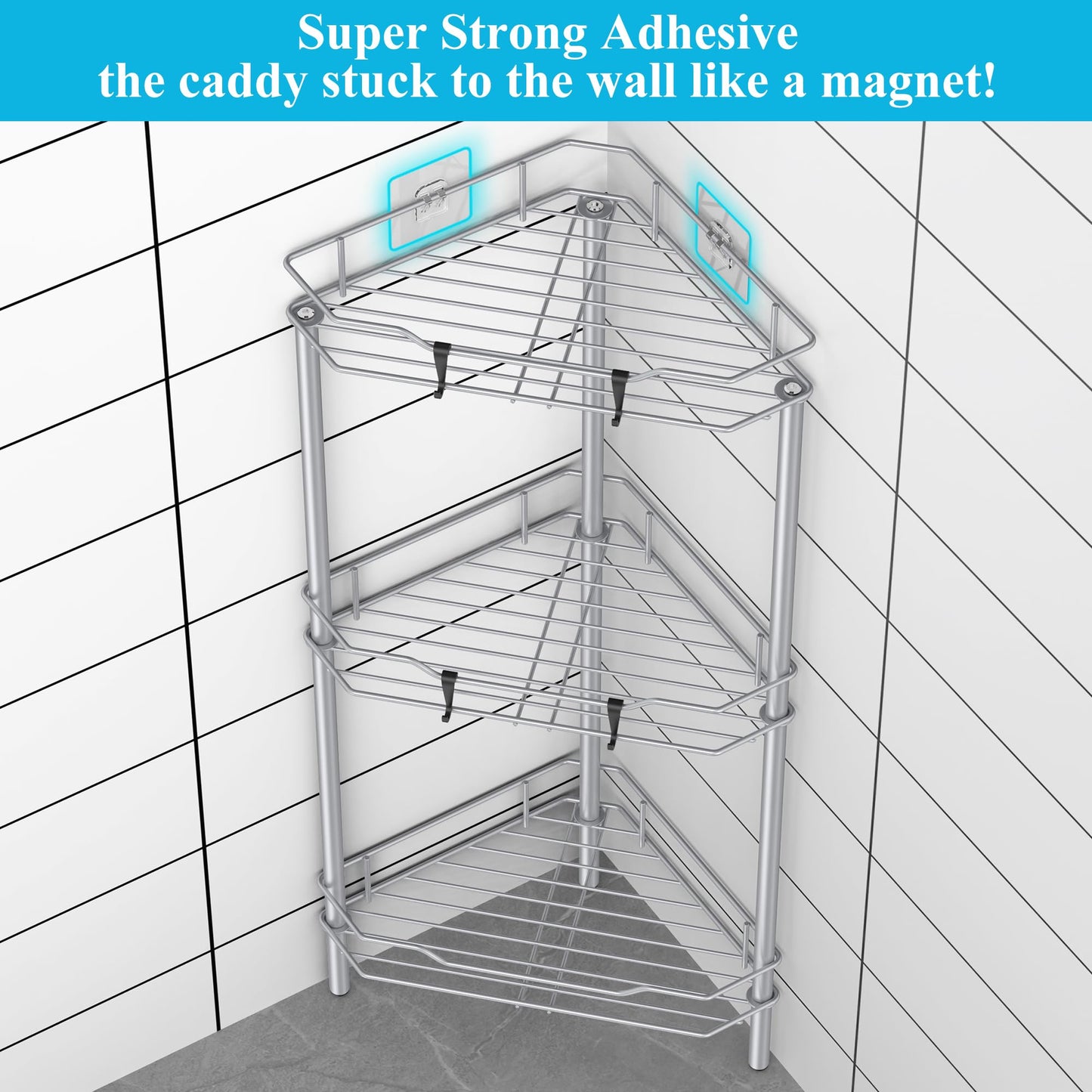 4 Tier Floor Standing Corner Shower Caddy Organizer Shelf with Hooks