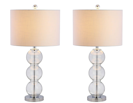 JONATHAN Y JYL1070D-SET2 Lot de 2 lampes de table Bella 27" Lampe de table à LED à triple sphère en verre Lampe de chevet contemporaine pour chambre à coucher, salon, bureau, bibliothèque universitaire, transparente/chromée 