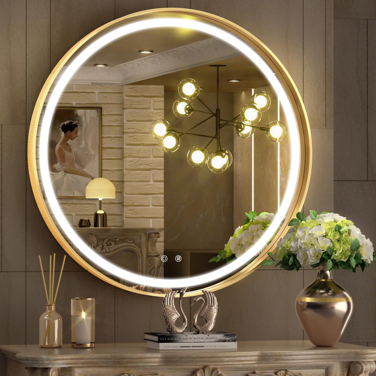 Hasipu Wall Mirrors Decorative, 40" Mirror Wall Decor, Beveled Edge Frameless Wall Mount Round Mirror for Living Room