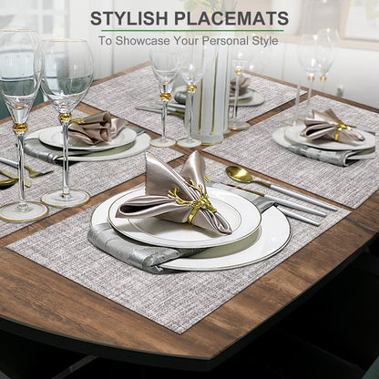 Set of 6 Placemats – Washable Woven Vinyl Table Mats for Dining, Kitchen, Indoor/Outdoor Use